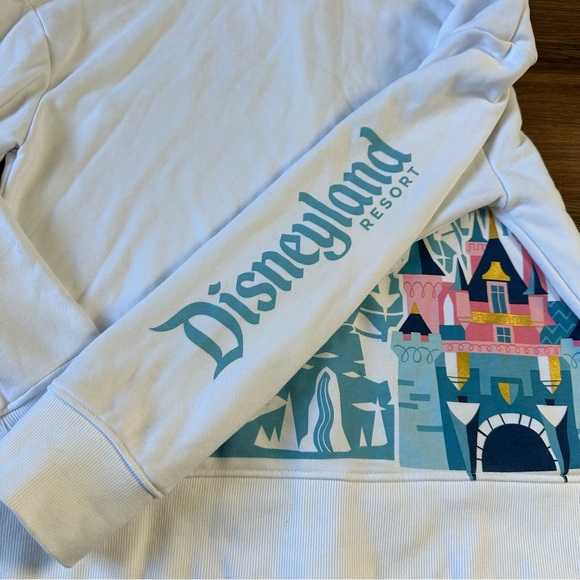 Disney Parks Disneyland Icons Zip Hoodie Jacket Castle Embroidered White Large - Picture 8 of 10